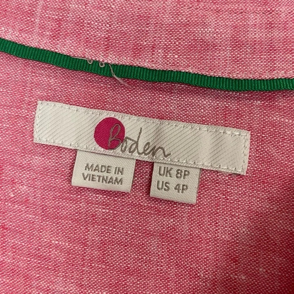 Boden Shirt Womens 4P Petite Pink Green White Button Up Cotton Collared Tunic - Picture 5 of 10